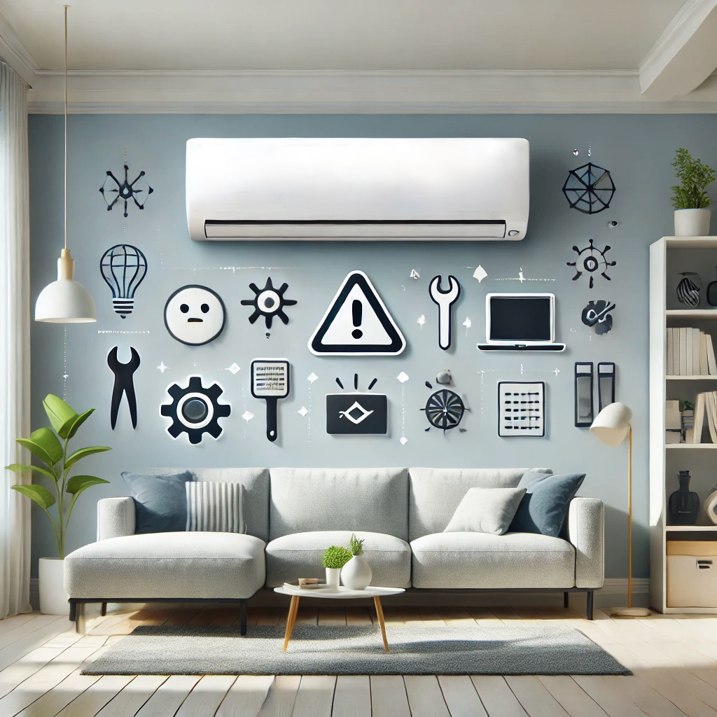 Troubleshooting Daikin Error Code A5 in a home air conditioner, with icons for maintenance and repair, emphasizing a cool and comfortable indoor environment.